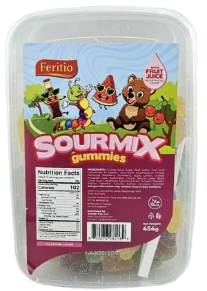 Feritio sourmix gummies with fruit juice 1-pound / 454-gram plastic tub (case of 12)