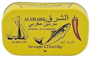 Al Shark lightly smoked sardines in oil, moroccan 4.23-ounce / 120-gram pry top can (case of 100)