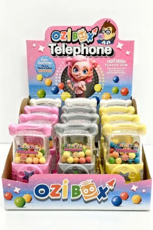 Ozi Box Telephone mixed fruit gum plastic toy, 35-gram, display box (case of 12)