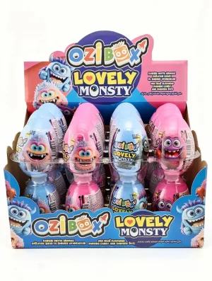 Ozi Box Lovely Monsty mixed fruit popping candy and surprise toy, 2-gram, display box (case of 24)
