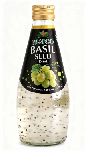 Brafco basil seed drink with white grape juice, 30% juice 9.8-fluid ounce / 290-ml glass bottles (case of 4 x 6)
