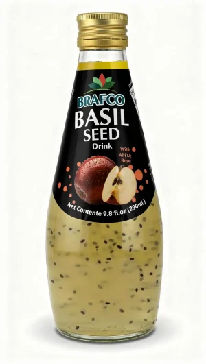Brafco basil seed drink with apple juice, 30% juice 9.8-fluid ounce / 290-ml glass bottles (case of 4 x 6)