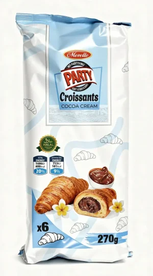 Morello Party croissants cocoa cream, 6-count, 9.5-ounce / 270-gram in wrapped tray (case of 9)