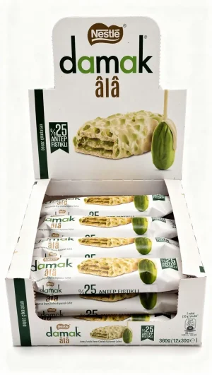 Nestle damak ala, 25% antep fistikli white chocolate covered, 1.05-ounce / 30-gram bars in wrapper (case of 12)