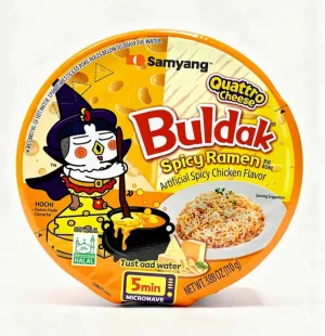 Samyang Buldak quattro cheese; ramen noodle, spicy chicken flavor, 3.88-ounce / 110-gram microwave bowl (tray of 6)