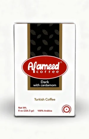 Alameed ground coffee, dark with cardamom, turkish coffee 8-ounce / 226.5-gram box (case of 20)