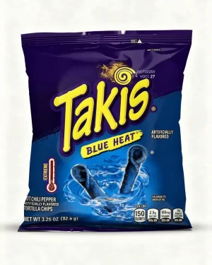 Takis Blue Heat hot chili pepper flavor tortilla chips 3.25-ounce bag in box (case of 20)