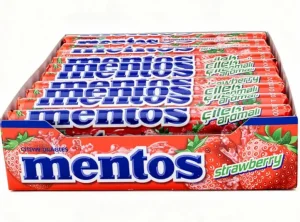 mentos strawberry breath freshening candy, 14-count, 1.32-ounce / 37.5-grams, (case of 20)