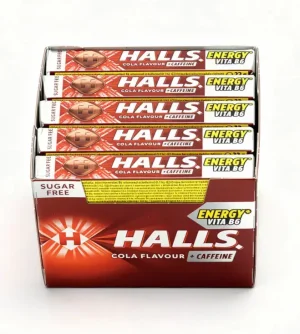 Halls cola flavor caffeine, energy vita B6, sugar free, 32-grams in wrapper (block of 20)