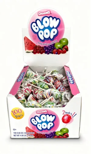 Charms Blow Pop assorted bubble gum filled lollipops- individually wrapped (case of 100)