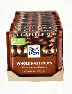 Ritter Sport Nut Selection milk chocolate with whole hazelnuts and crunchy roasted hazelnuts 3.52-ounce / 100-gram in wrapper (case of 10)