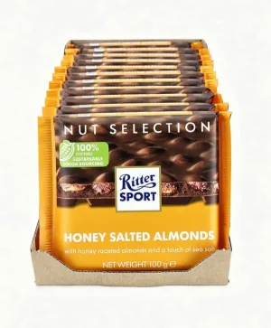 Ritter Sport Nut Selection chocolate with honey salted almonds and sea salt 3.52-ounce / 100-gram in wrapper (case of 11)