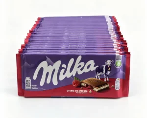 Milka raspberry creme milk chocolate filled bars, 3.52-ounce / 100-gram box (case of 22)