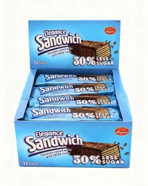 Elegance Sandwich chocolate coated wafer with Cocoa cream, 30% less sugar 1.76-ounce / 50-gram in wrapper (case of 12)