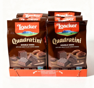 Loacker Quadratini double choc bite size filled wafer cookies 8.82-ounce / 250-gram bags (case of 6)