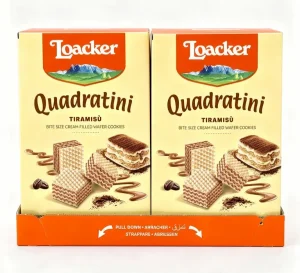 Loacker Quadratini tiramisu bite size filled wafer cookies 7.26-ounce / 220-gram bags (case of 6)