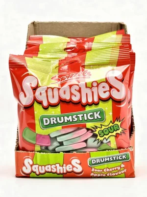 Swizzels Squashies Drumstick sour cherry & apple flavor soft candy, 4.23-ounce / 120-gram hanging bag (case of 12)