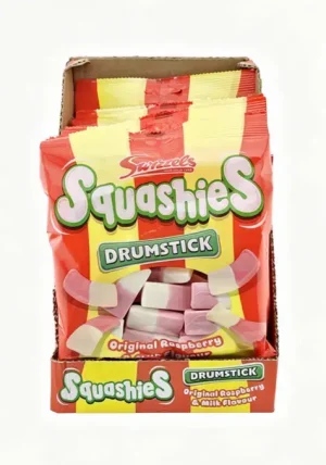 Swizzels Squashies Drumstick raspberry & milk flavor soft candy, 4.23-ounce / 120-gram hanging bag (case of 12)