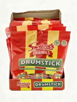 Swizzels Drumstick original raspberry & milk flavor lollies, 4.23-ounce / 120-gram hanging bag (case of 12)