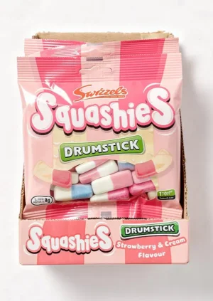 Swizzels Squashies Drumstick strawberry & cream flavor soft candy, 4.23-ounce / 120-gram hanging bag (case of 12)