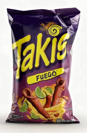 Takis Fuego hot chili pepper & lime flavored tortilla chips, 9.9-ounce / 280.7-gram bag (case of 14)
