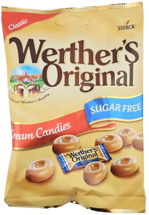 Werther's Original cream candies, sugar free, classic 2.46-ounce / 70-gram hanging bag (case of 24)