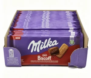 Milka Lotus Biscoff biscuit chocolate bars, 3.17-ounce / 90-gram box (case of 24)