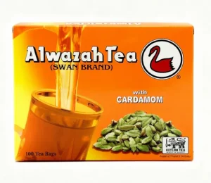 Alwazah cardamom flavor 100% pure ceylon tea, 2-gram bags 100ct Box (case of 12)