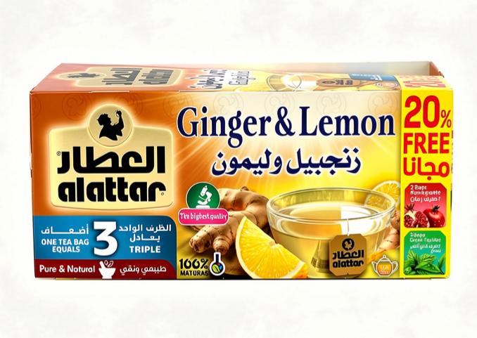 Al Attar ginger & lemon tea, 20-tea bags in box (case of 12)