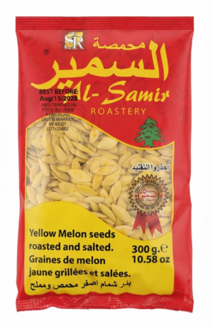 Al-Samir Roastery yellow melon seeds, roasted and salted, 10.58-ounce / 300-gram bag (case of 50 case box says 82)