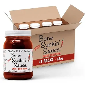 Bone Suckin' Sauce Sweet Southern BBQ Sauce - 18 oz in Glass Bottle, All-Purpose Barbecue Sauce, For Ribs, Chicken, Pork, Beef, Gluten-Free, Non-GMO, Kosher, Sweetened w/Cane Sugar & Molasses - 12 Pcs